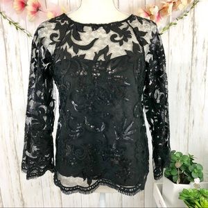 🌟NWT CUPCAKES&CASHMERE Black Lace Sequin Top